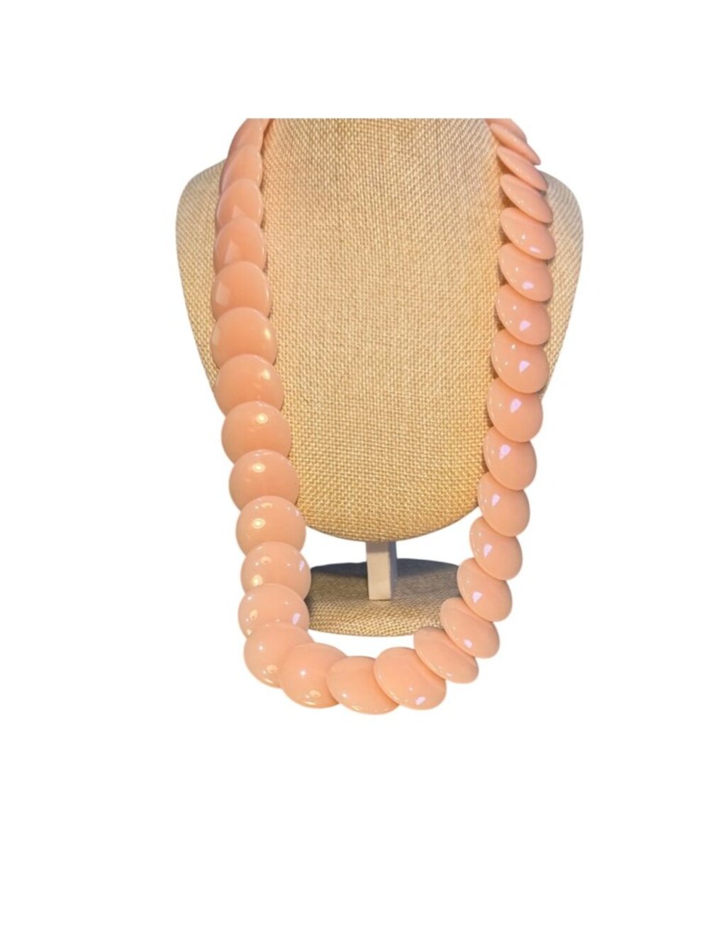 Vintage Trifari Pink Lucite Disc Beaded Necklace w Gold-Tone Clasp Elegant Retro